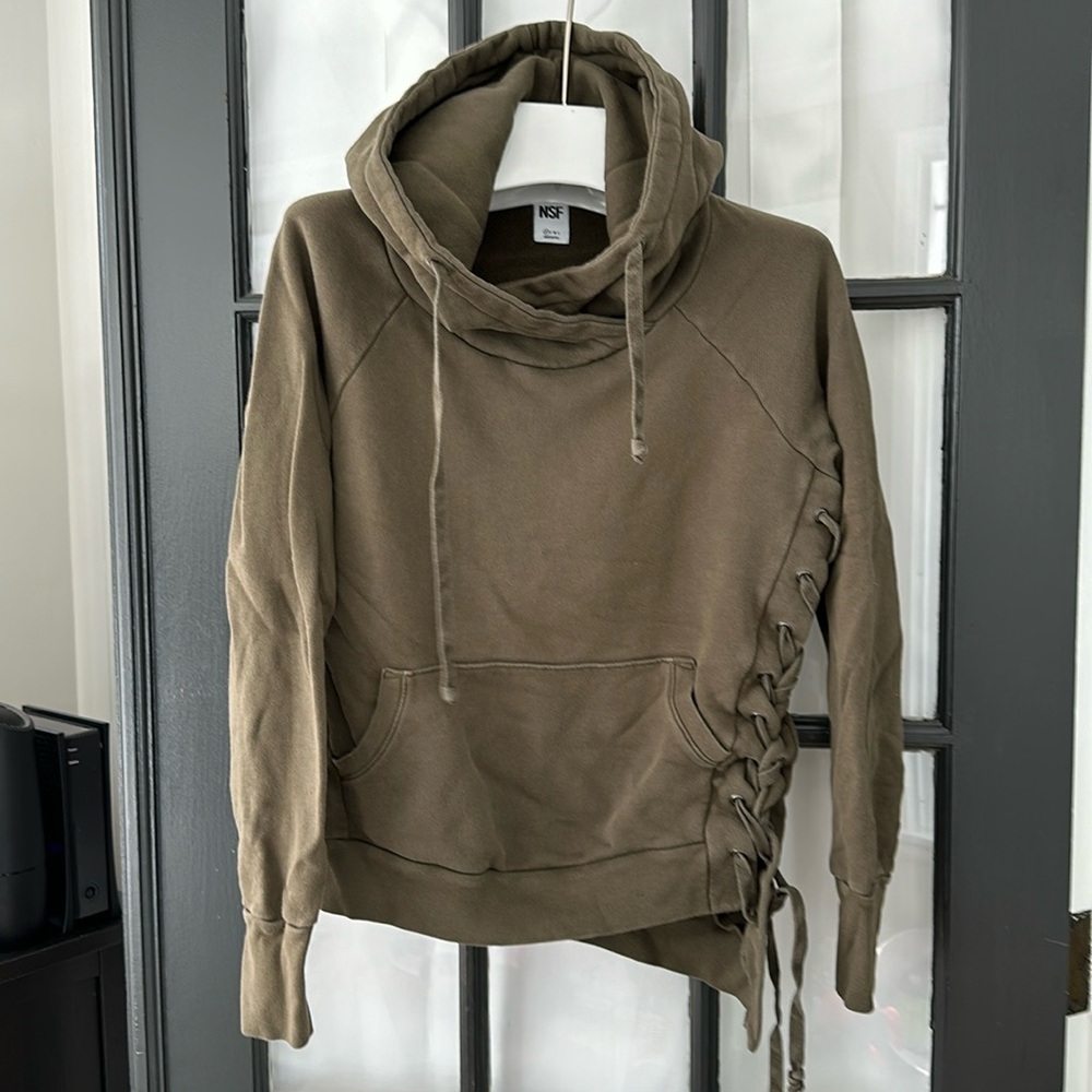 NSF khaki distressed Lysse Hooded Sweatshirt xs 🌿